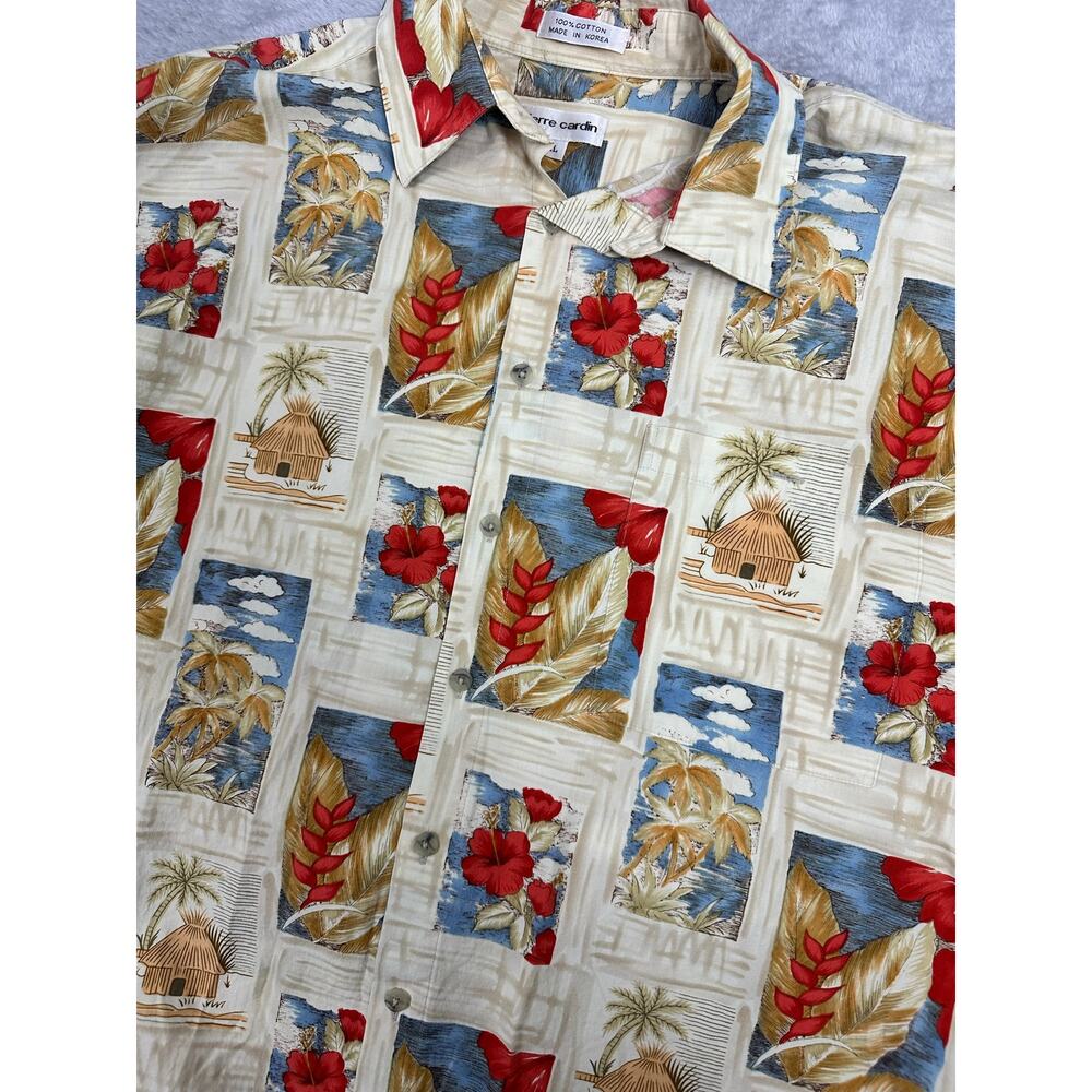 Vintage Pierre Cardin Hawaiian Tiki Short Sleeve Shirt Mens XL 90s  Cotton AOP